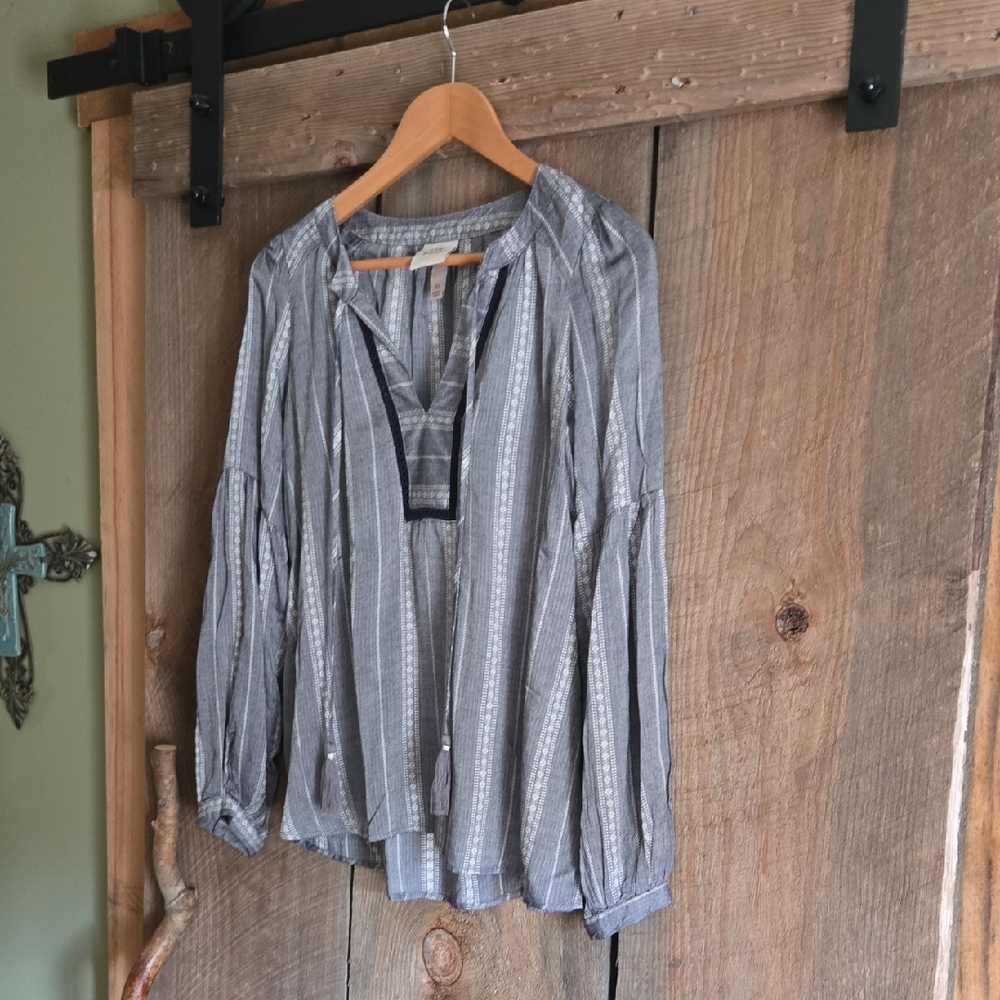 Knox Rose Gray Striped Blouse